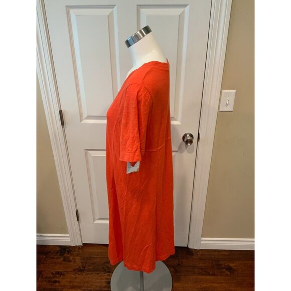 Eileen Fisher Orange Hemp Cotton V-Neck T-Shirt Dress, Size Medium - Picture 3 of 5